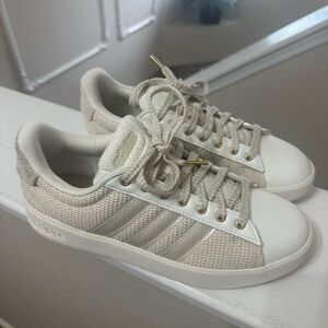 adidas Off-White Knit Low-Top Sneakers with Gold Accents